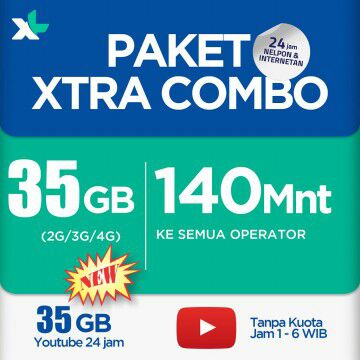 Kuota XL XL Xtra Combo - 35 GB + 35-70 GB Youtube