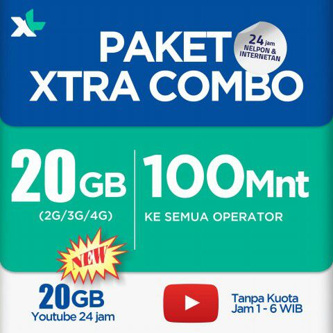 Kuota XL XL Xtra Combo - 20 GB + 20-40 GB Youtube