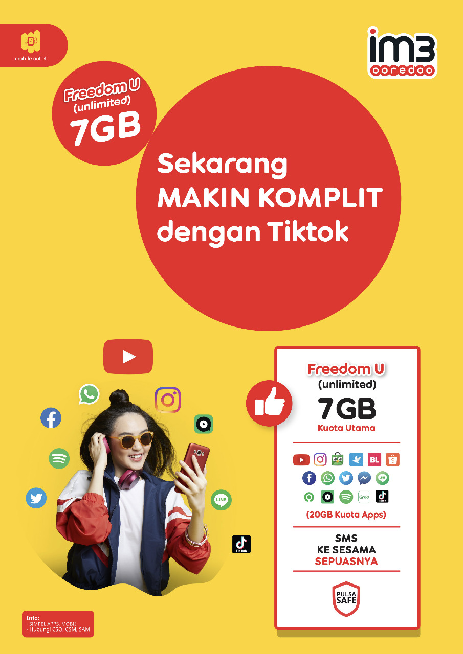 Kuota Indosat Freedom U (Unlimited) - Freedom U 7 GB + 20 GB Aplikasi